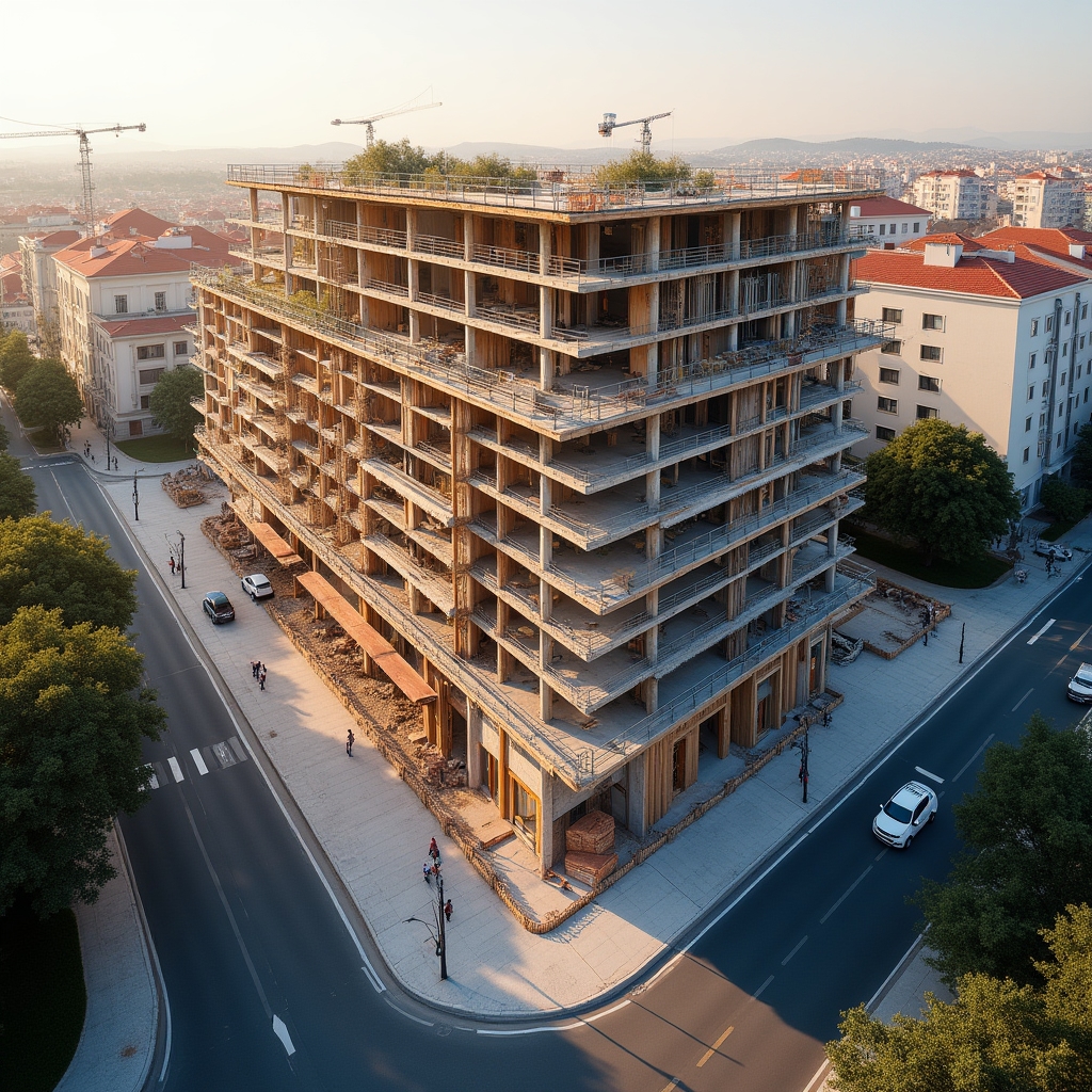 Mixed-use urban development with residential and commercial floors